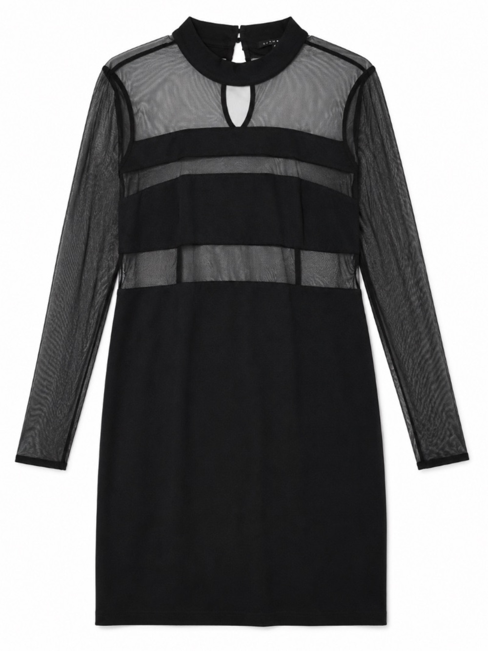 Haute Monde Black Sheer-Panel Long Sleeve Dress